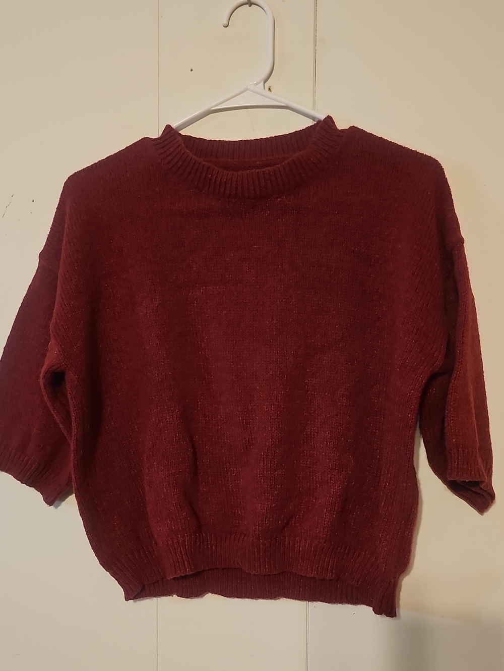Women's Burgundy Crewneck Short-Sleeve Sweater